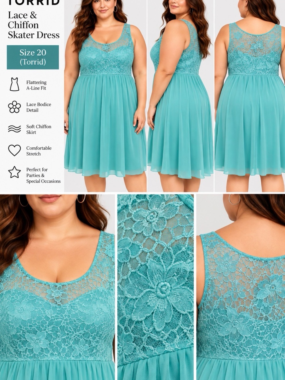 torrid Teal Lace & Chiffon A-Line Skater Dress